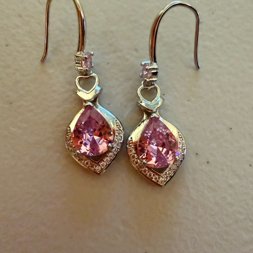 Elegant Pink Teardrop Dangle Earrings - gold over stainless